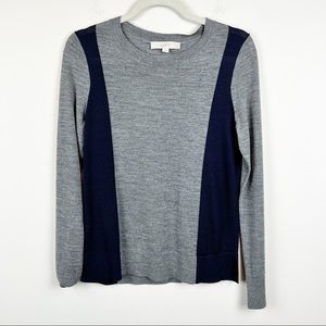 Loft Wool Blend Navy and Gray Color Block Sweater